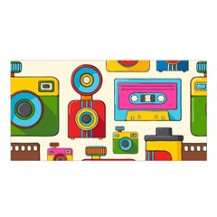 Retro Cameras Audio Cassettes Hand Drawn Pop Art Style Seamless Pattern Satin Shawl by Vaneshart