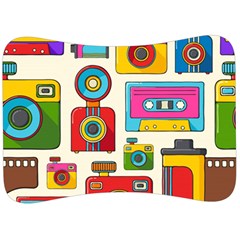 Retro Cameras Audio Cassettes Hand Drawn Pop Art Style Seamless Pattern Velour Seat Head Rest Cushion by Vaneshart