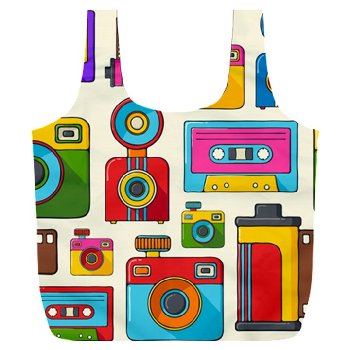 Retro Cameras Audio Cassettes Hand Drawn Pop Art Style Seamless Pattern Full Print Recycle Bag (XXL)