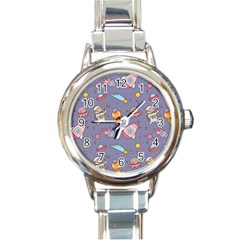 Outer Space Seamless Background Round Italian Charm Watch