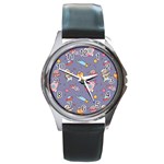 Outer Space Seamless Background Round Metal Watch Front