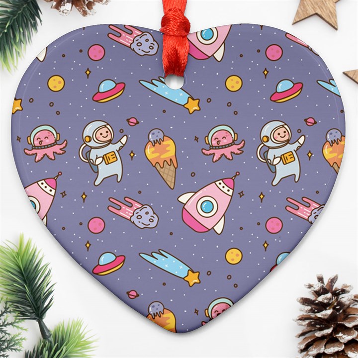 Outer Space Seamless Background Heart Ornament (Two Sides)