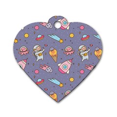 Outer Space Seamless Background Dog Tag Heart (Two Sides)