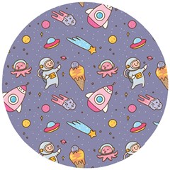 Outer Space Seamless Background Wooden Puzzle Round