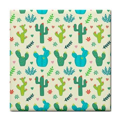 Cactus Succulents Floral Seamless Pattern Tile Coaster by Vaneshart