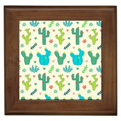 Cactus Succulents Floral Seamless Pattern Framed Tile by Vaneshart