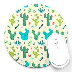 Cactus Succulents Floral Seamless Pattern Round Mousepads by Vaneshart