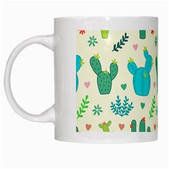 Cactus Succulents Floral Seamless Pattern White Mugs by Vaneshart