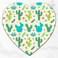 Cactus Succulents Floral Seamless Pattern Jigsaw Puzzle (heart) by Vaneshart