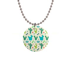 Cactus Succulents Floral Seamless Pattern 1  Button Necklace