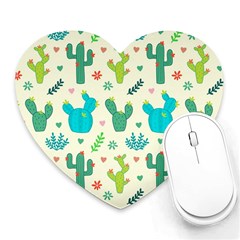 Cactus Succulents Floral Seamless Pattern Heart Mousepads by Vaneshart