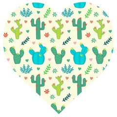 Cactus Succulents Floral Seamless Pattern Wooden Puzzle Heart by Vaneshart