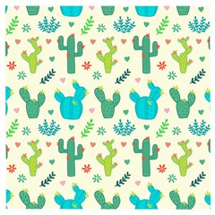 Cactus Succulents Floral Seamless Pattern Wooden Puzzle Square by Vaneshart