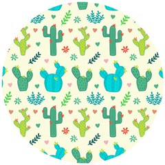 Cactus Succulents Floral Seamless Pattern Wooden Puzzle Round by Vaneshart