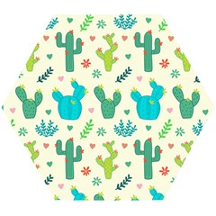 Cactus Succulents Floral Seamless Pattern Wooden Puzzle Hexagon by Vaneshart