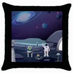 Alien Astronaut Scene Throw Pillow Case (black) by Vaneshart