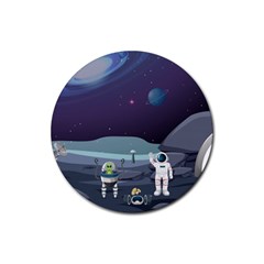 Alien Astronaut Scene Rubber Round Coaster (4 Pack)  by Vaneshart