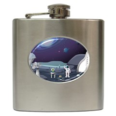 Alien Astronaut Scene Hip Flask (6 Oz) by Vaneshart