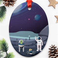 Alien Astronaut Scene Oval Ornament (two Sides) by Vaneshart