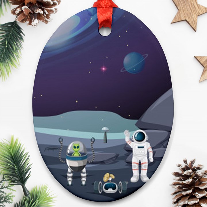 Alien Astronaut Scene Oval Ornament (Two Sides)