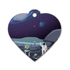 Alien Astronaut Scene Dog Tag Heart (one Side) by Vaneshart