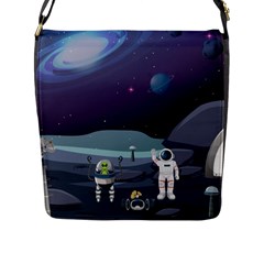 Alien Astronaut Scene Flap Closure Messenger Bag (l) by Vaneshart