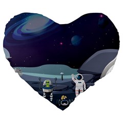 Alien Astronaut Scene Large 19  Premium Flano Heart Shape Cushions by Vaneshart