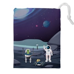 Alien Astronaut Scene Drawstring Pouch (5xl) by Vaneshart