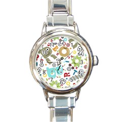 Seamless Pattern Vector With Funny Robots Cartoon Round Italian Charm Watch by Vaneshart