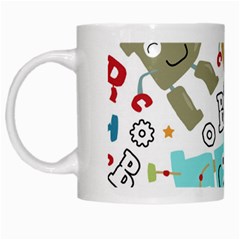 Seamless Pattern Vector With Funny Robots Cartoon White Mugs by Vaneshart