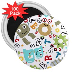 Seamless Pattern Vector With Funny Robots Cartoon 3  Magnets (100 Pack) by Vaneshart