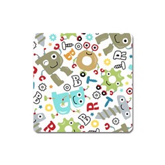 Seamless Pattern Vector With Funny Robots Cartoon Square Magnet by Vaneshart