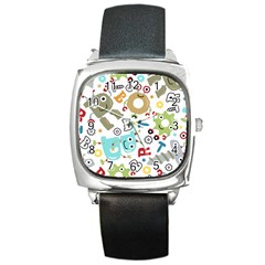 Seamless Pattern Vector With Funny Robots Cartoon Square Metal Watch by Vaneshart