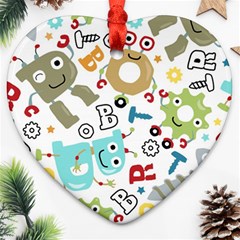 Seamless Pattern Vector With Funny Robots Cartoon Heart Ornament (Two Sides)