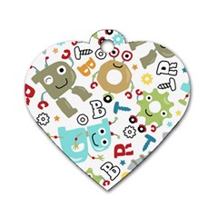 Seamless Pattern Vector With Funny Robots Cartoon Dog Tag Heart (one Side) by Vaneshart