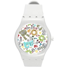 Seamless Pattern Vector With Funny Robots Cartoon Round Plastic Sport Watch (m) by Vaneshart