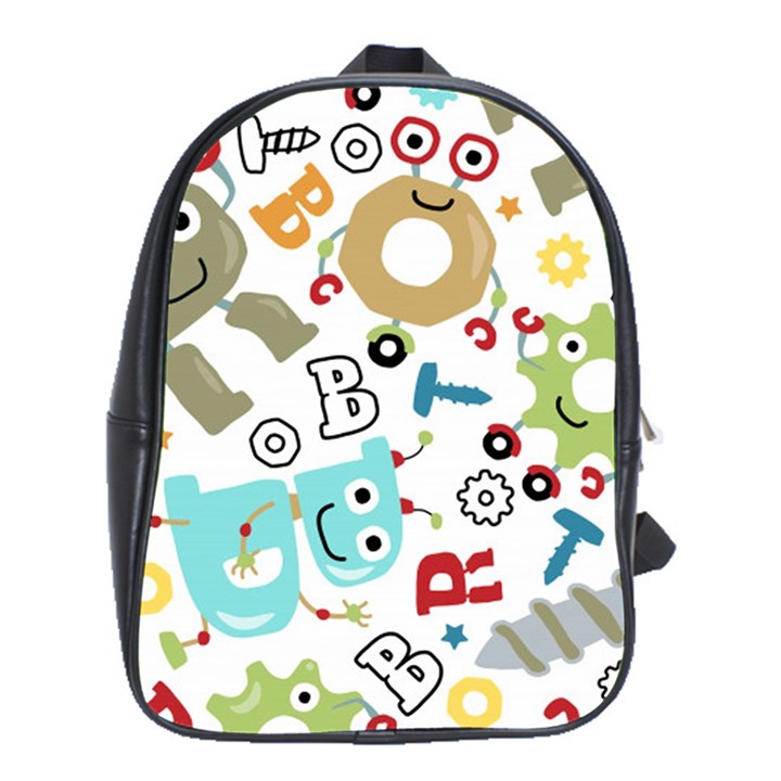 Seamless Pattern Vector With Funny Robots Cartoon School Bag (XL)