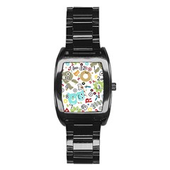 Seamless Pattern Vector With Funny Robots Cartoon Stainless Steel Barrel Watch by Vaneshart