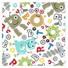 Seamless Pattern Vector With Funny Robots Cartoon Large Satin Scarf (square) by Vaneshart