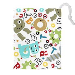 Seamless Pattern Vector With Funny Robots Cartoon Drawstring Pouch (5XL)