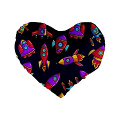 Space Patterns Standard 16  Premium Flano Heart Shape Cushions by Vaneshart