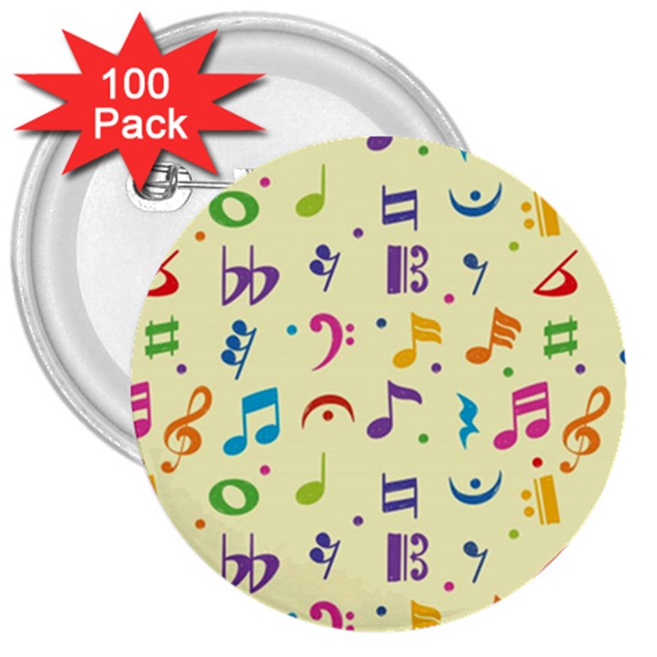 Seamless Pattern Musical Note Doodle Symbol 3  Buttons (100 pack) 