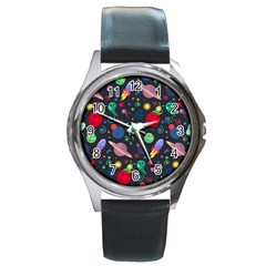 Cosmos Ufo Concept Seamless Pattern Round Metal Watch by Vaneshart