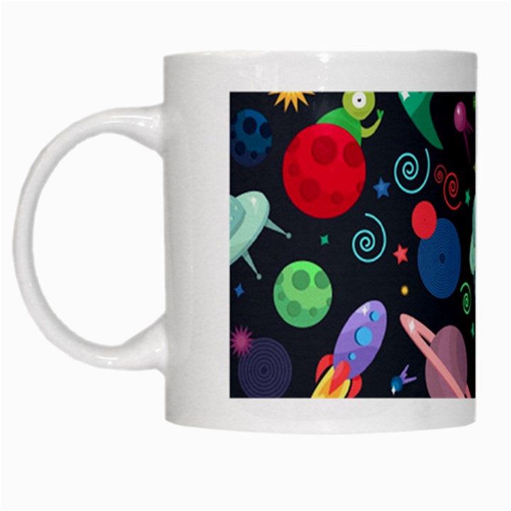 Cosmos Ufo Concept Seamless Pattern White Mugs