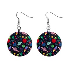 Cosmos Ufo Concept Seamless Pattern Mini Button Earrings by Vaneshart