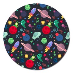 Cosmos Ufo Concept Seamless Pattern Magnet 5  (round) by Vaneshart