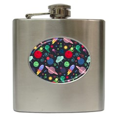 Cosmos Ufo Concept Seamless Pattern Hip Flask (6 Oz) by Vaneshart