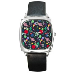 Cosmos Ufo Concept Seamless Pattern Square Metal Watch by Vaneshart