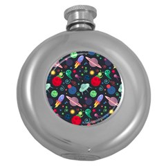 Cosmos Ufo Concept Seamless Pattern Round Hip Flask (5 Oz) by Vaneshart