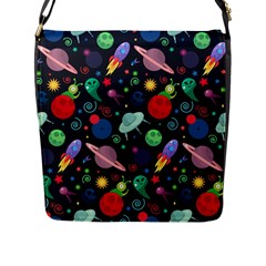 Cosmos Ufo Concept Seamless Pattern Flap Closure Messenger Bag (l) by Vaneshart